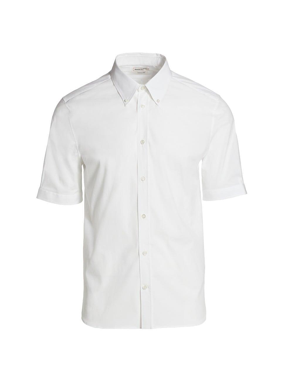 Alexander McQueen Short Sleeve Cotton Stretch Poplin Button-Down Shirt Product Image