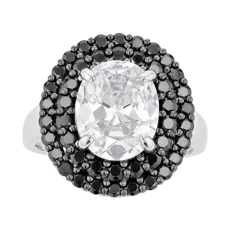 SIRI USA by TJM Sterling Silver Oval White Cubic Zirconia & Black Cubic Zirconia Ring, Womens Product Image