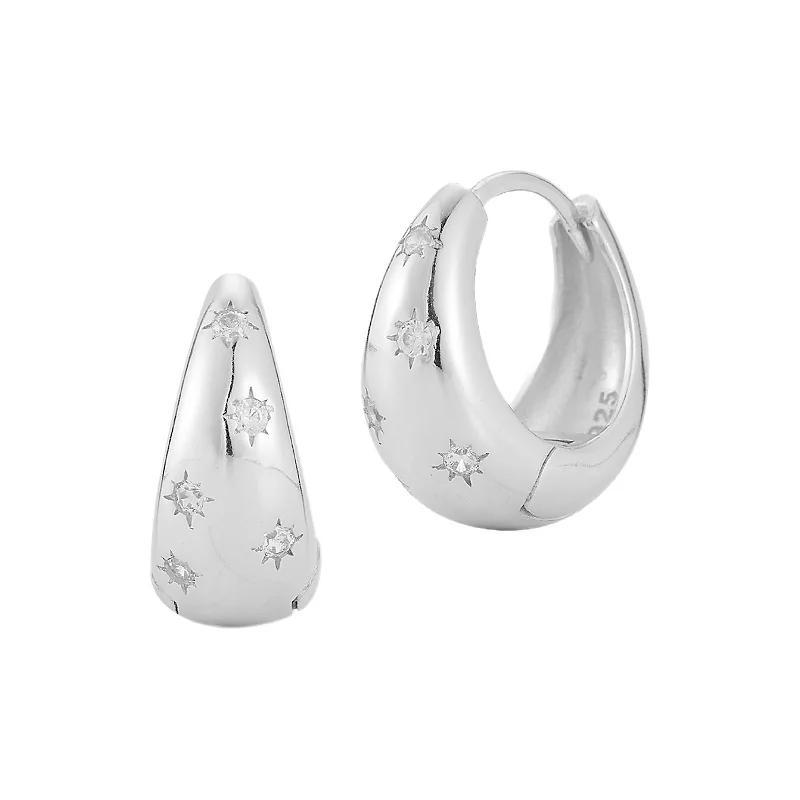 Sunkissed Sterling Cubic Zirconia Chunky Huggie Hoop Earrings, Womens, Silver Tone Product Image