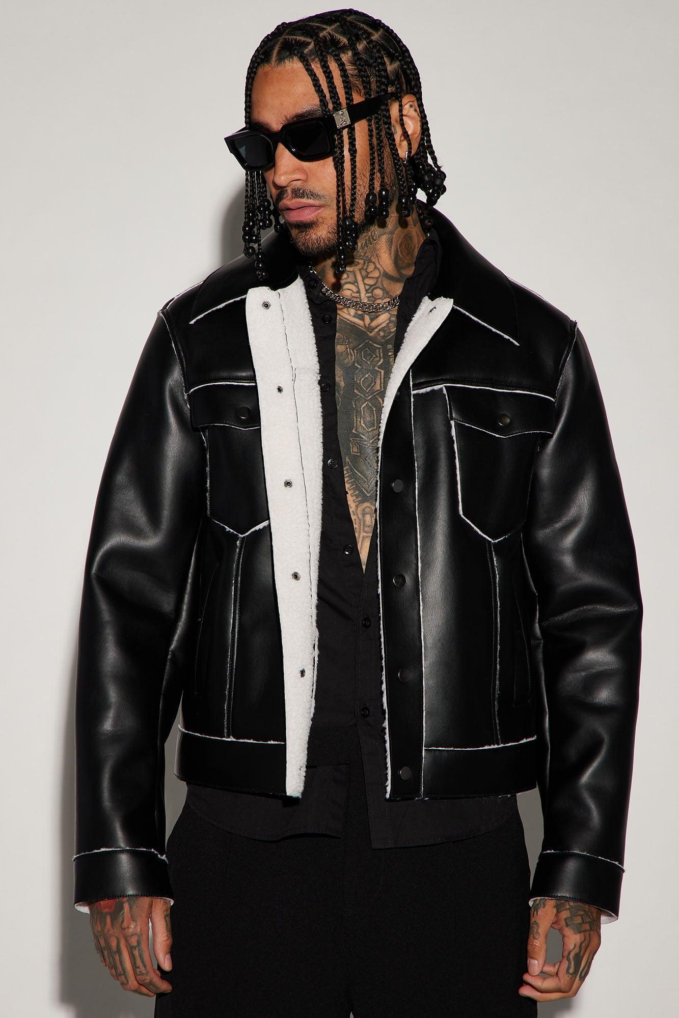 Charles Faux Shearling Trucker Jacket - Black Product Image