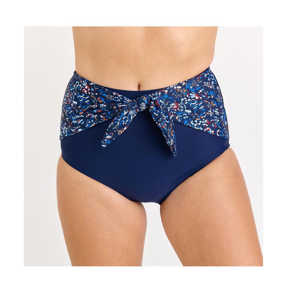 Calypsa Womens High Waisted Bikini Bottom With Front Tie - Navy Product Image