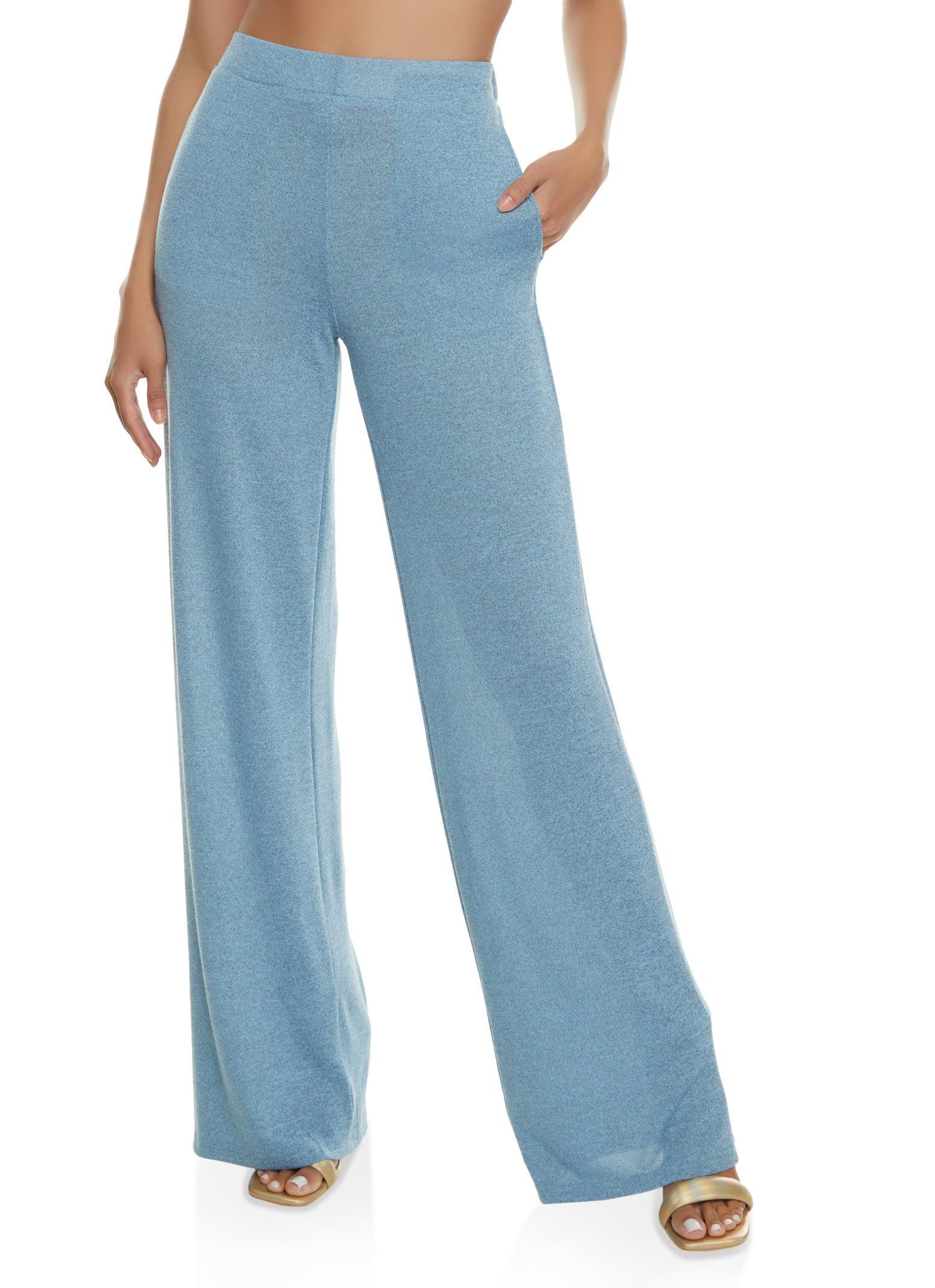 Womens Daisy Solid Brushed Knit High Waisted Wide Leg Pants Product Image