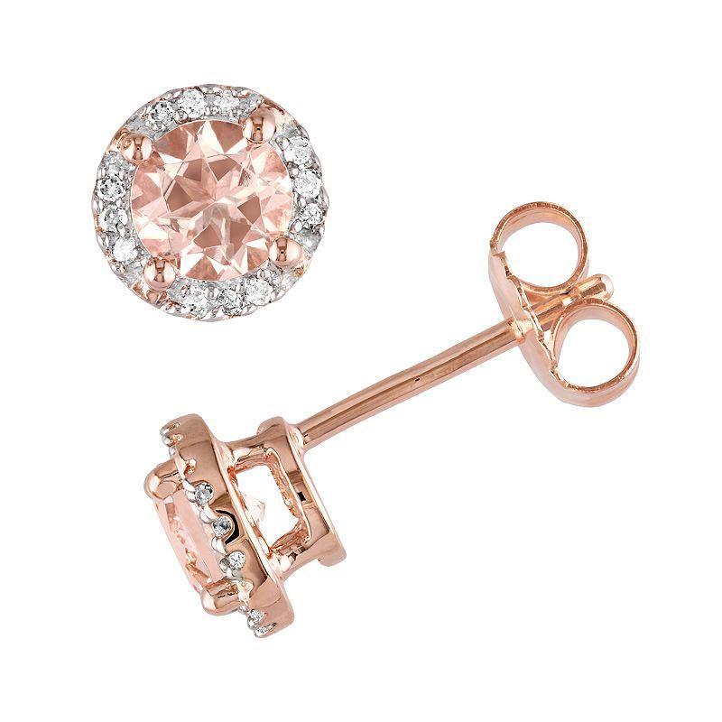 Stella Grace Pink Rhodium-Plated Sterling Silver Morganite and Diamond Accent Halo Stud Earrings, Womens Product Image