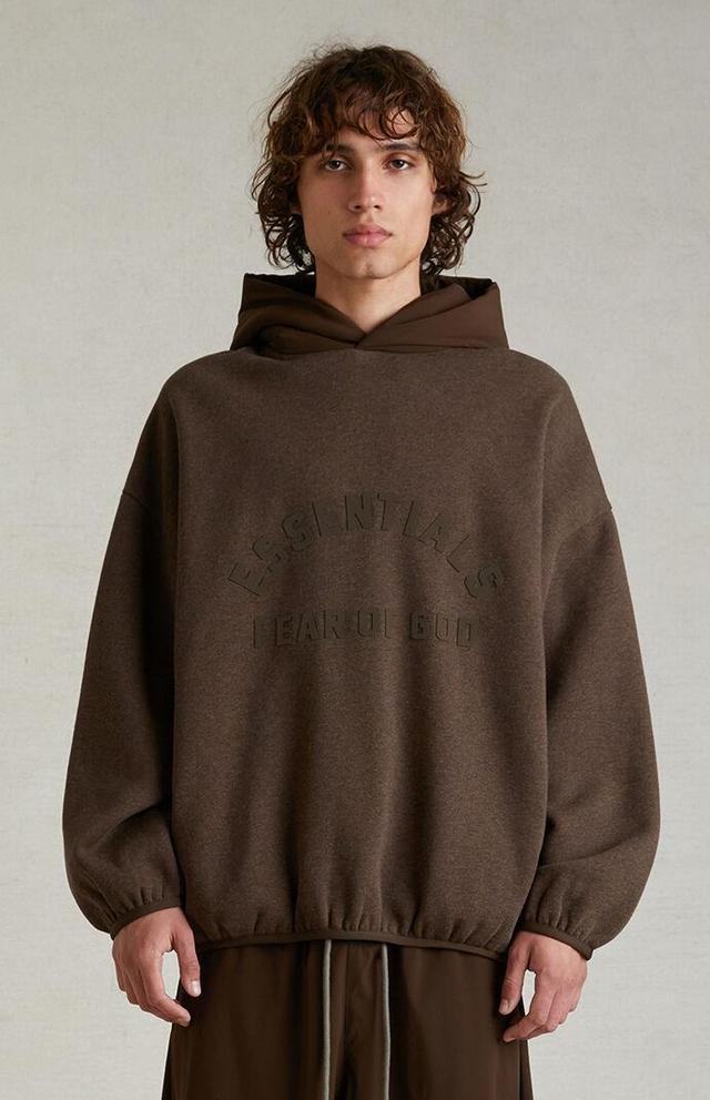 Fear of God Essentials Men's Heather Wood Nylon Fleece Hoodie in Heather Wood/Wood - Product Image