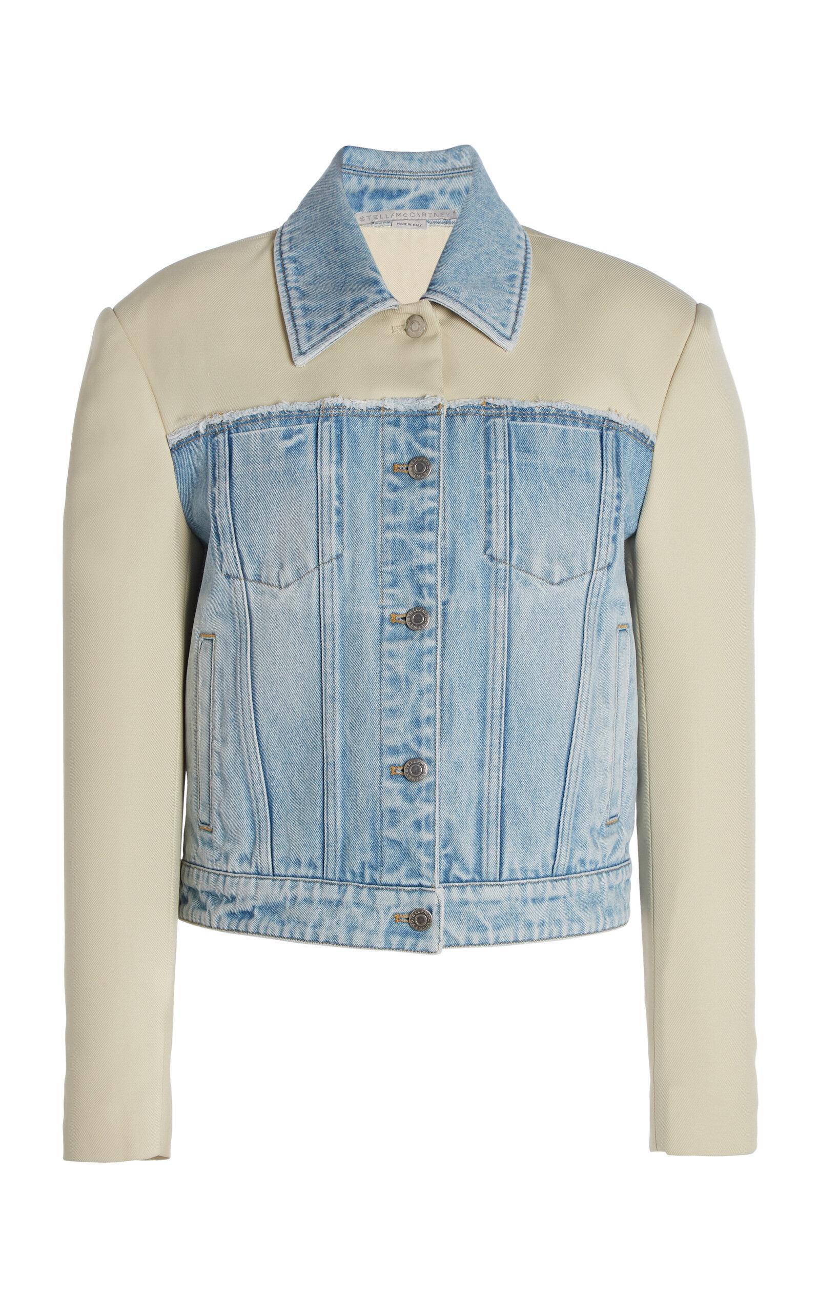 Paneled Denim And Twill Jacket In Blue/ecru Product Image