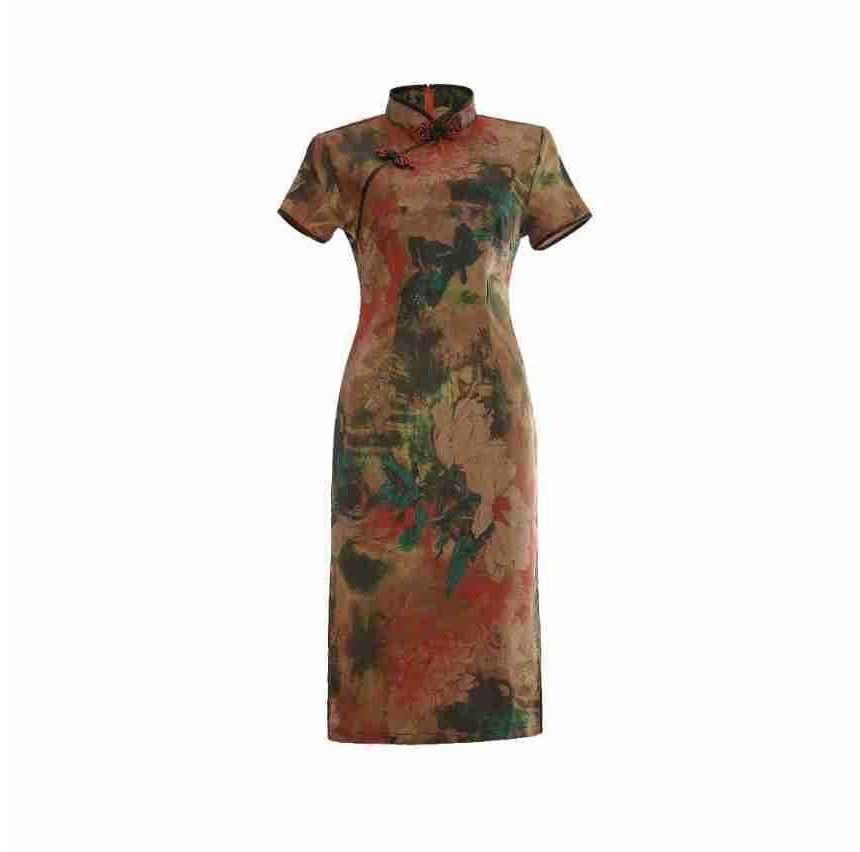 Short-Sleeve Floral Mini Qipao Product Image