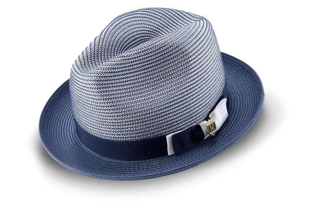 Navy Men's Two Tone Braided Pinch Fedora with Grosgrain Ribbon Male Product Image