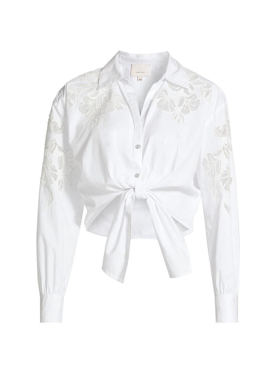 Womens Marianna Floral-Embroidered Tie-Front Shirt product image