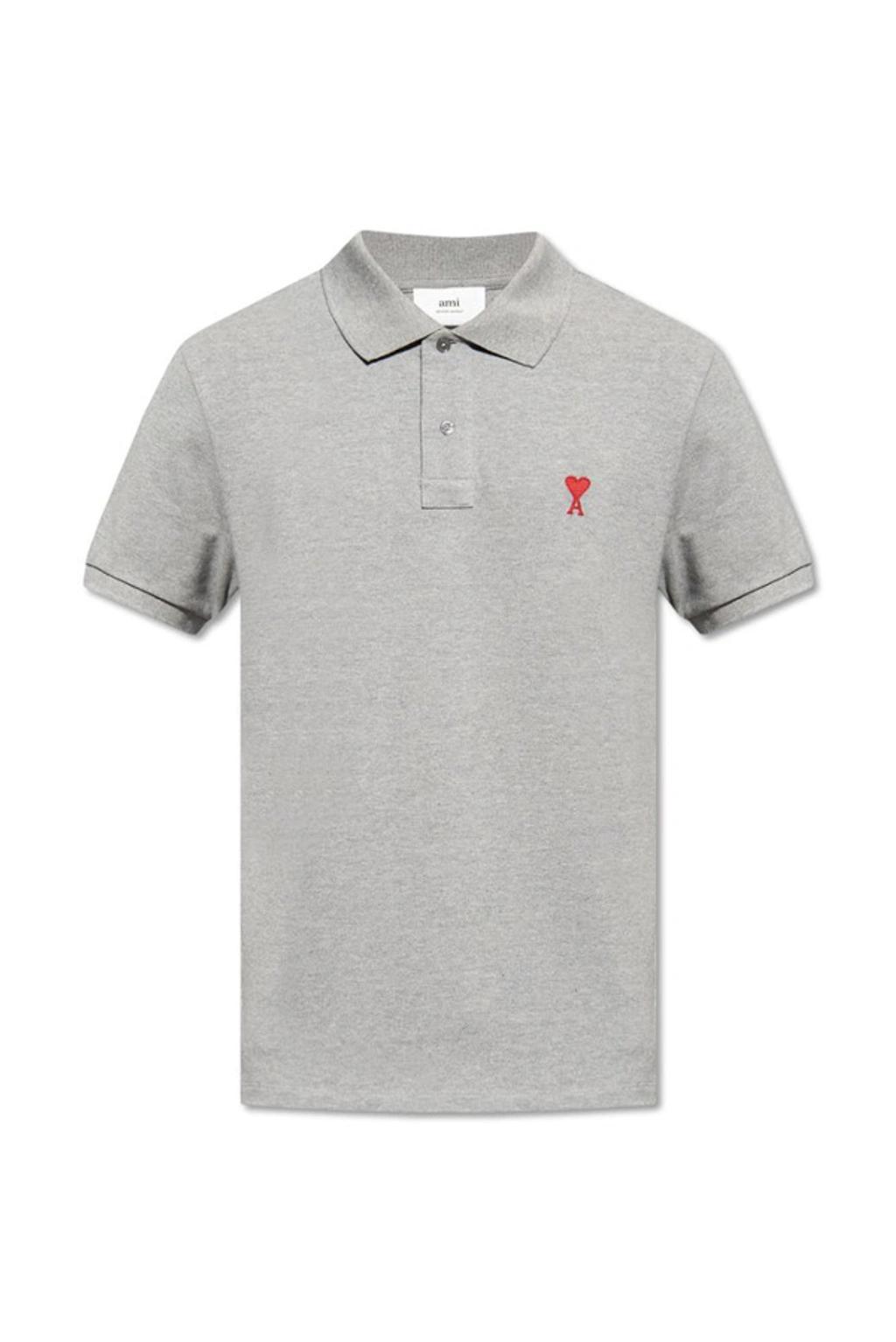 Logo-embroidered Cotton Polo Shirt In Grey Product Image