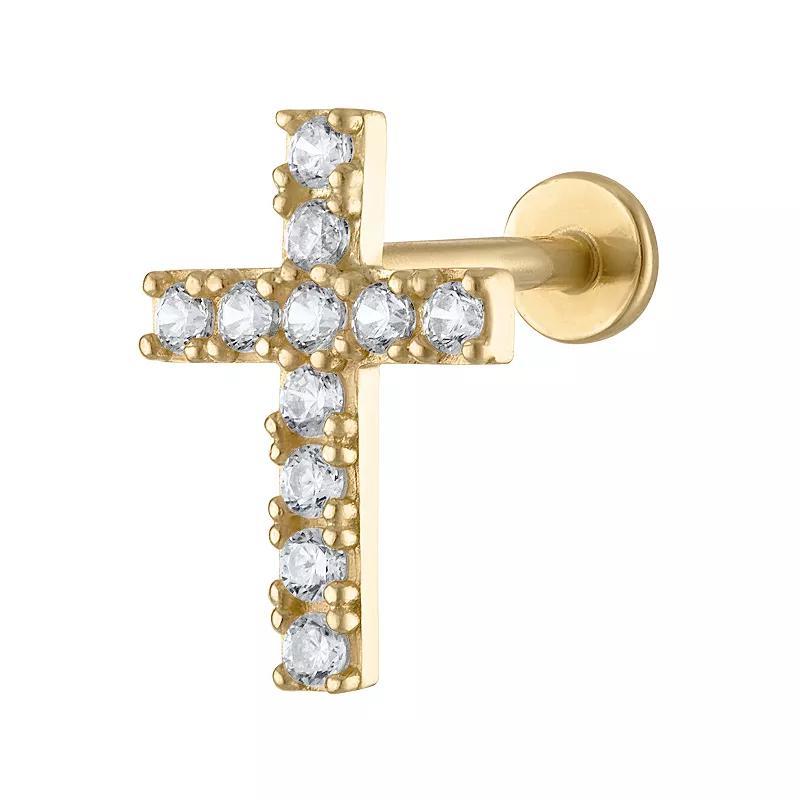 Amella Jewels 14k Gold Cubic Zirconia Cross Internally Threaded Cartilage Earring, Womens Product Image