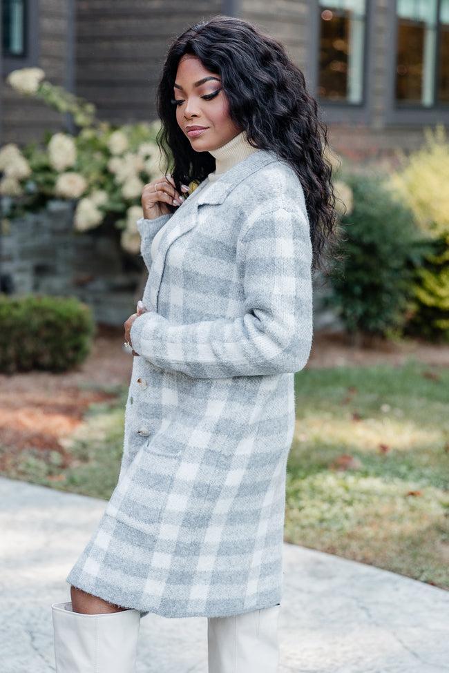 Time Rolls By Grey Plaid Cardigan Coat Product Image