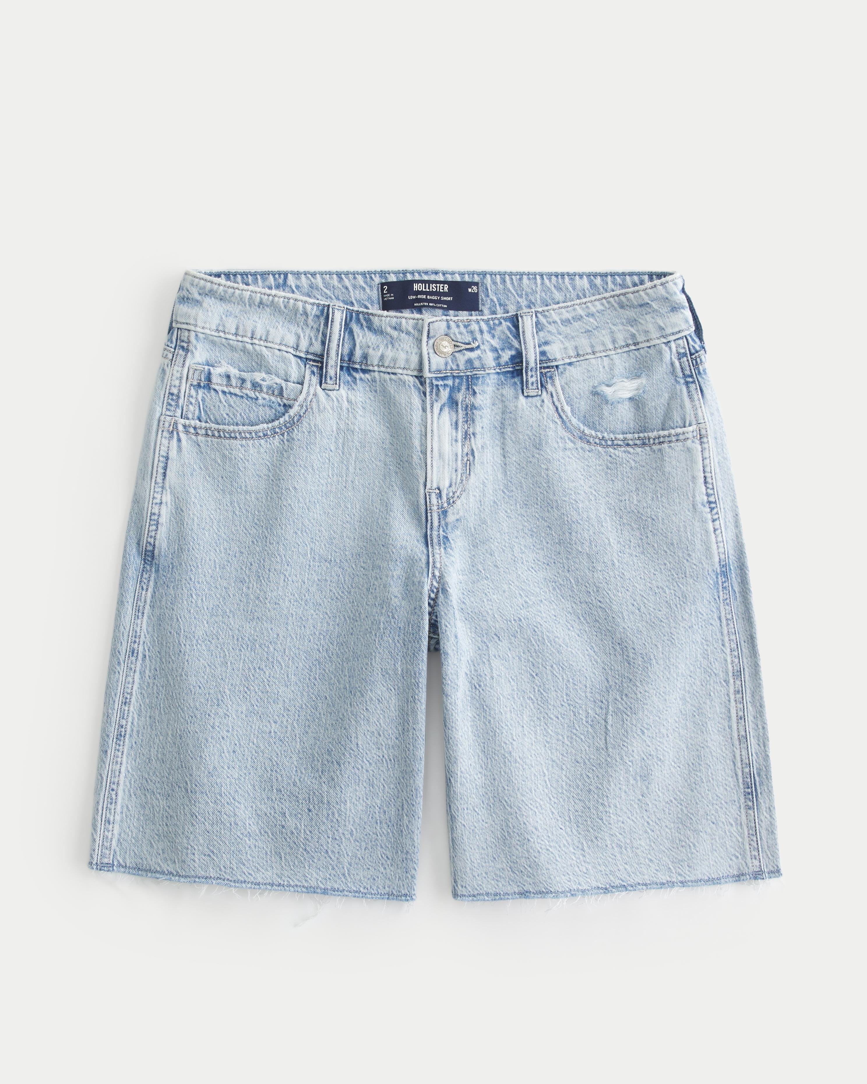 Low-Rise Longer Length Baggy Denim Shorts Product Image