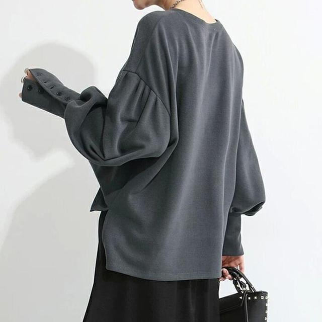 Drop Shoulder Balloon Sleeve Plain Pullover Product Image