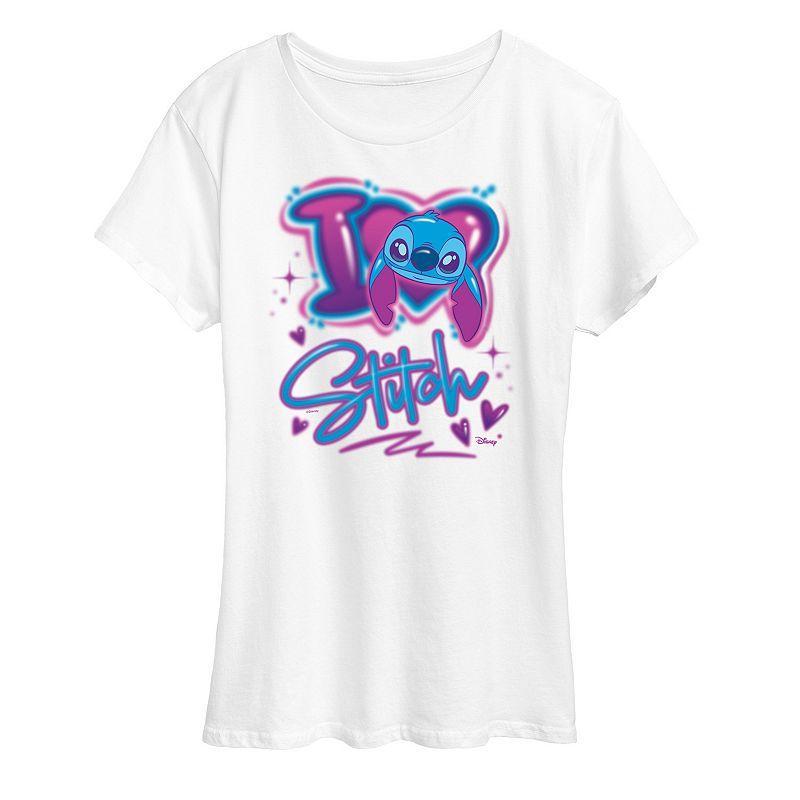 Disneys Lilo & Stitch Womens I Love Stitch Graphic Tee Grey Gray Product Image