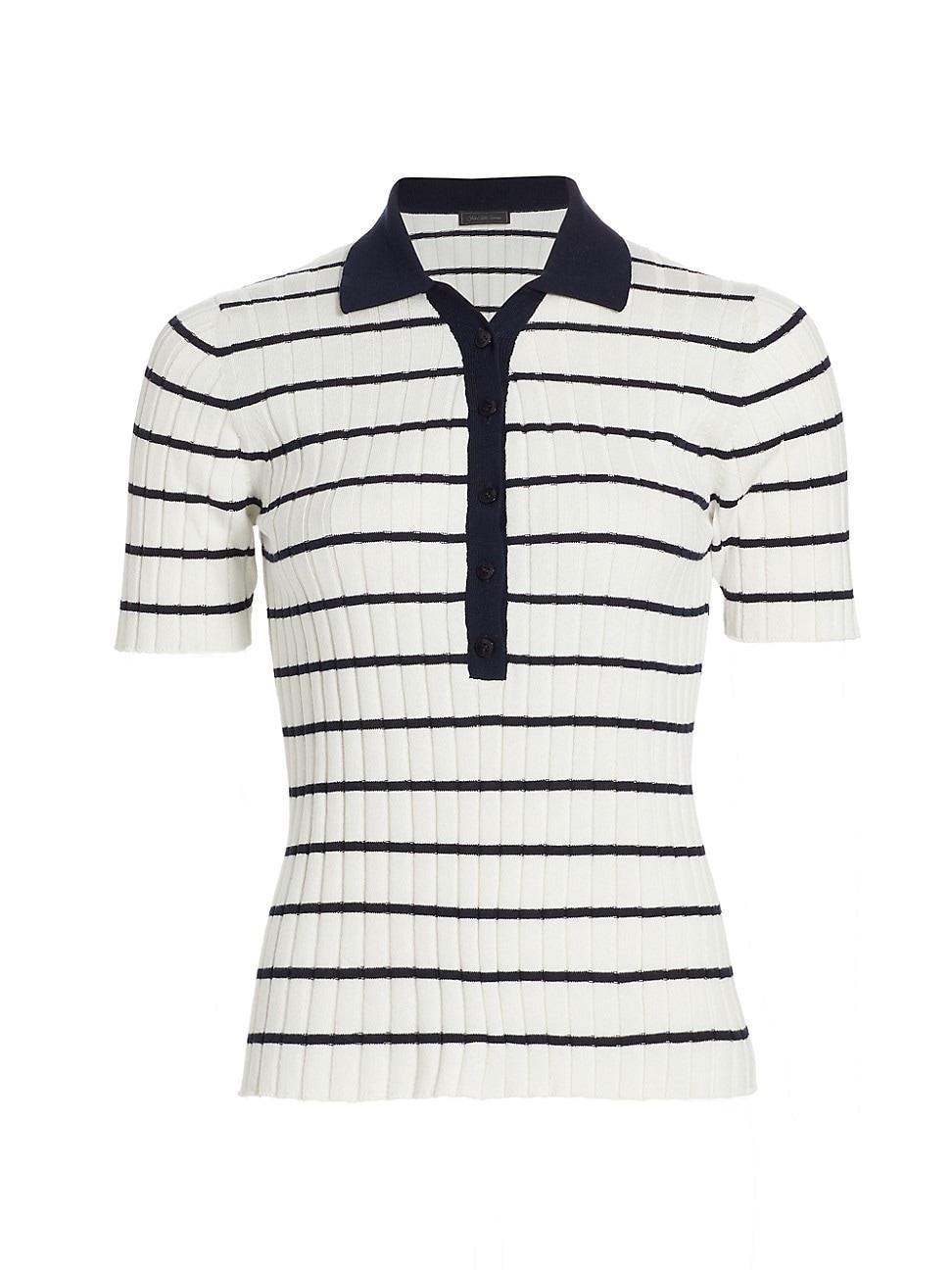 Womens Striped Cotton-Blend Knit Polo Shirt Product Image