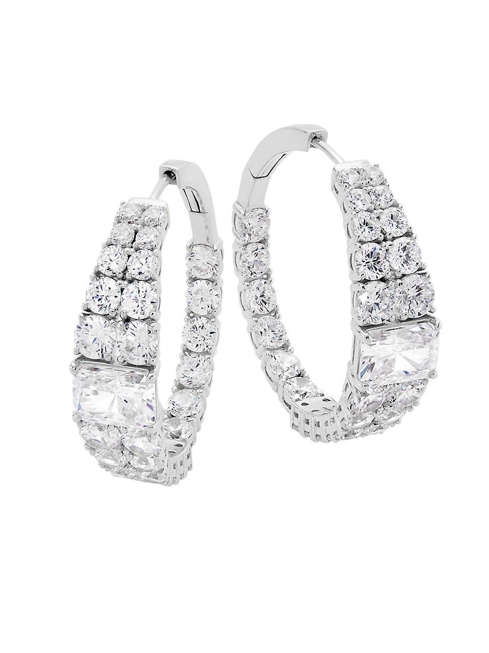 Womens Mesmerize Rhodium-Plate & Cubic Zirconia Graduated Hoop Earrings Product Image