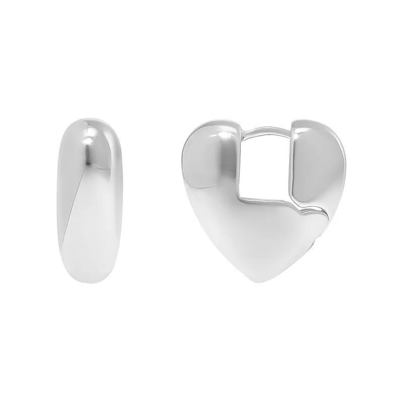 Emberly Polished Chunky Heart Hoop Earrings, Womens, Grey Product Image