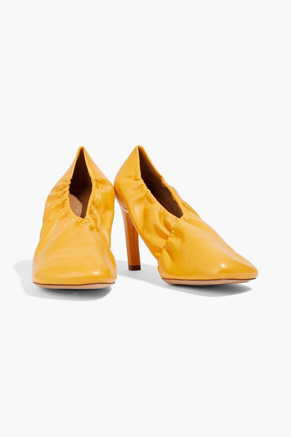 Gathered Leather Pumps In Yellow Product Image