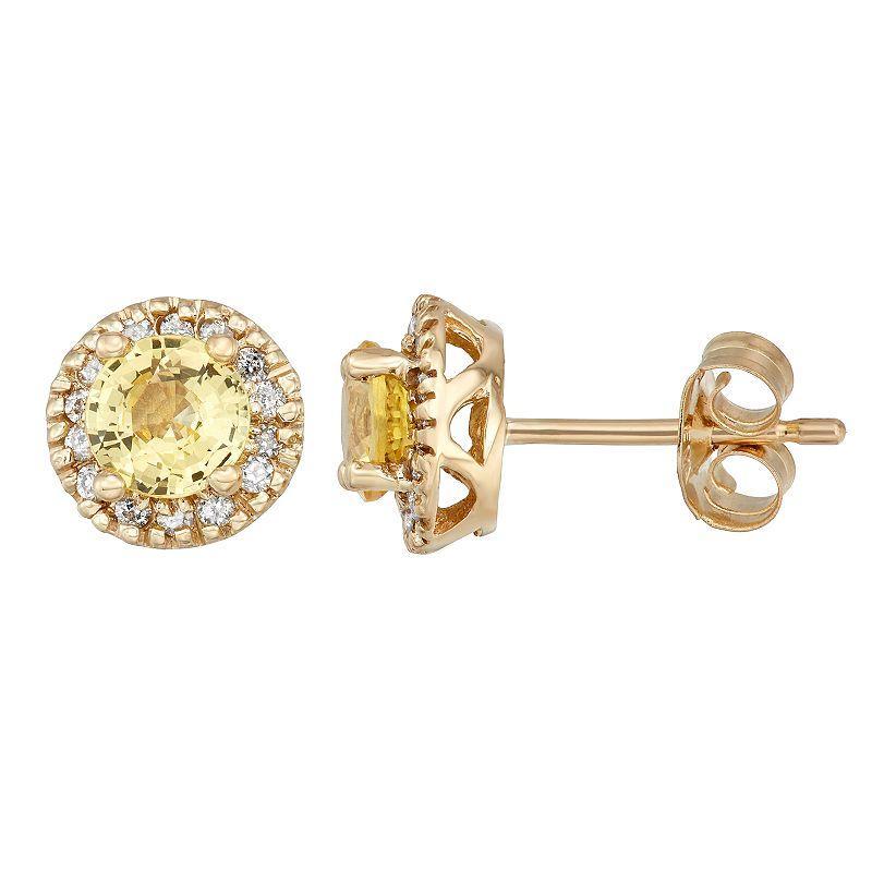 14k Gold Yellow Sapphire & 1/8 Carat T.W. IGL Certified Diamond Halo Earrings, Womens Product Image