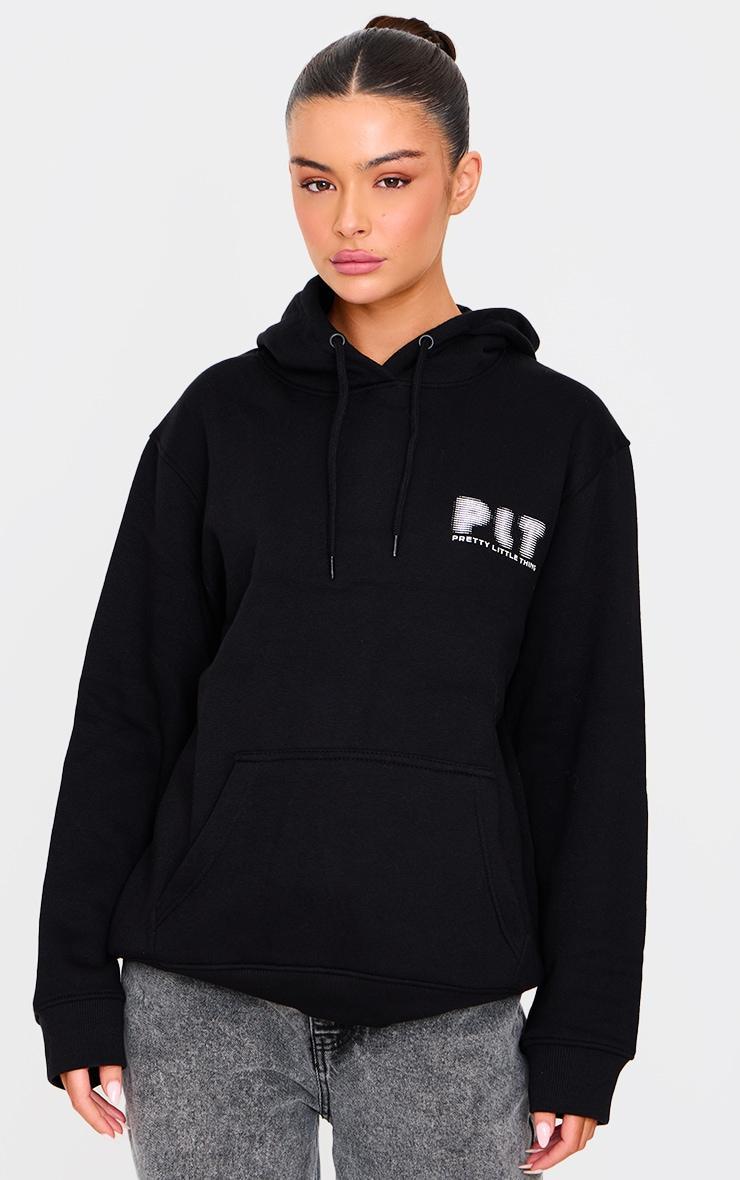 PRETTYLITTLETHING Black Printed Oversized Hoodie Product Image