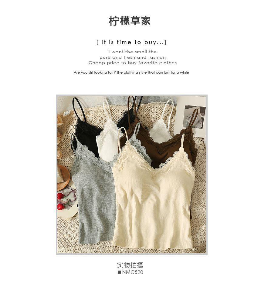 Lace-Trim Camisole Top with Pads in 5 Colors Product Image