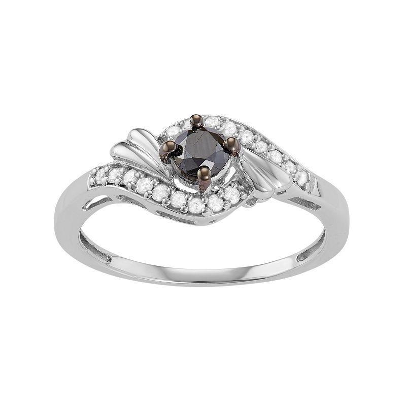 Jewelexcess Sterling Silver 1/2 Carat T.W. Black & White Diamond Swirl Ring, Womens Product Image