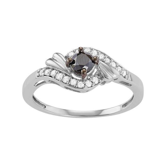 Sterling Silver 1/2 Carat T.W. Black & White Diamond Swirl Ring, Womens, Size: 6 Product Image