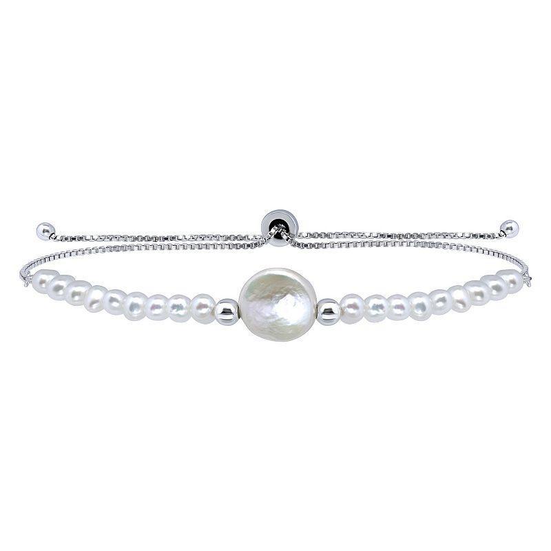 Aleure Precioso Sterling Silver Freshwater Cultured Pearl Adjustable Bracelet, Womens White Product Image