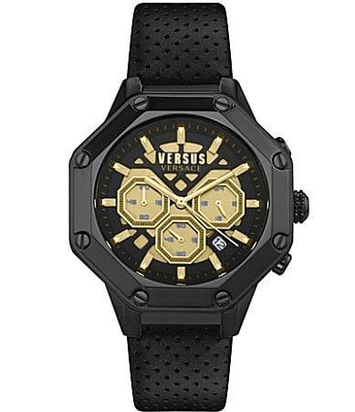 Versace Versus By Versace Mens Palestro Chronograph Black Leather Strap 45mm Watch Product Image