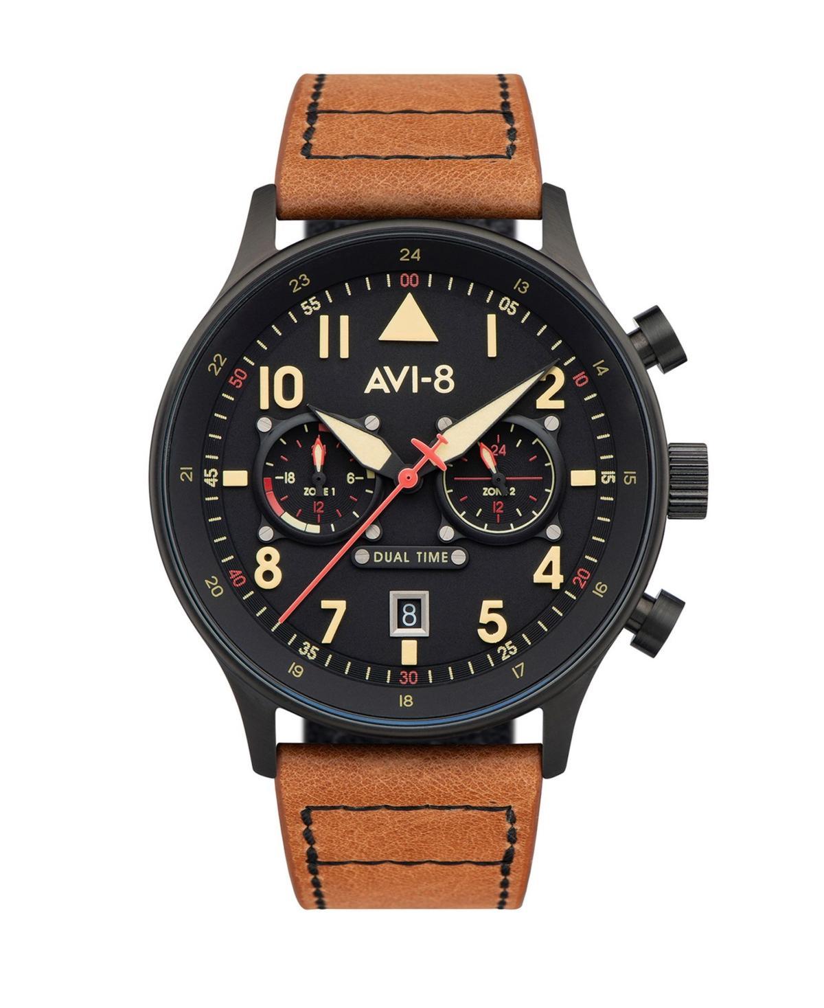 Avi-8 Mens Hawker Hurricane Carey Dual Time Debden Brown Genuine Leather Strap Watch 43mm Product Image