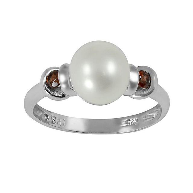 Sterling Silver Freshwater Cultured Pearl and Garnet Ring, Womens White Product Image