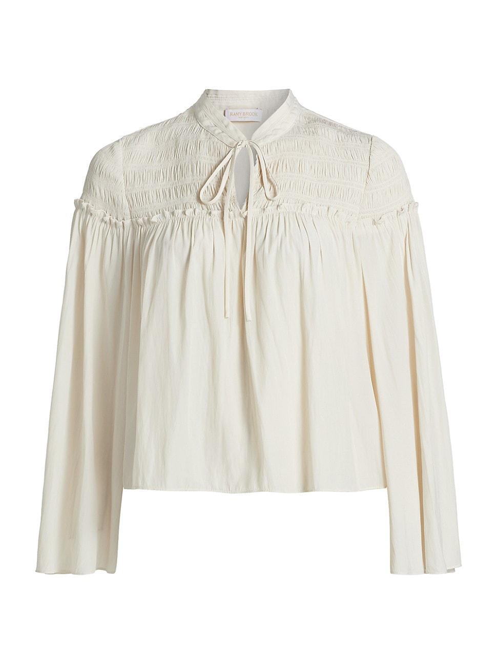 Womens Tallulah Smocked Tie-Neck Blouse Product Image