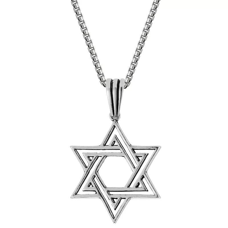 Menster Mens Sterling Silver Oxidized Open Star Of David Pendant Necklace Product Image