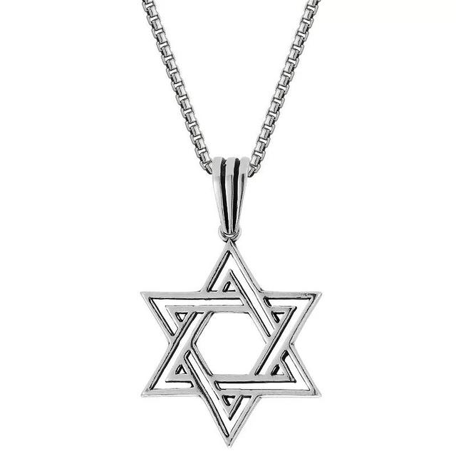 Menster Mens Sterling Silver Oxidized Open Star Of David Pendant Necklace Product Image