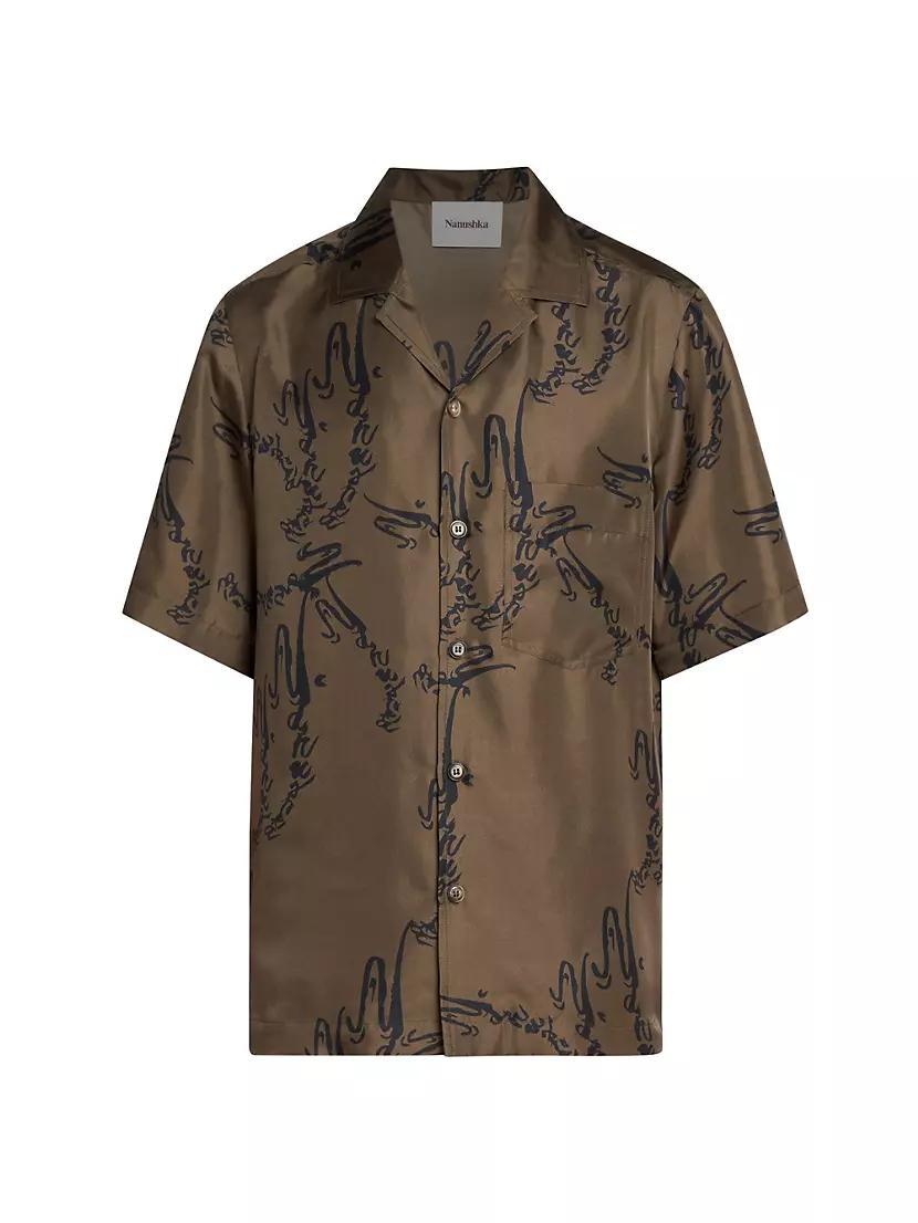 Bodil Calligraphy Silk Button-Front Shirt Product Image