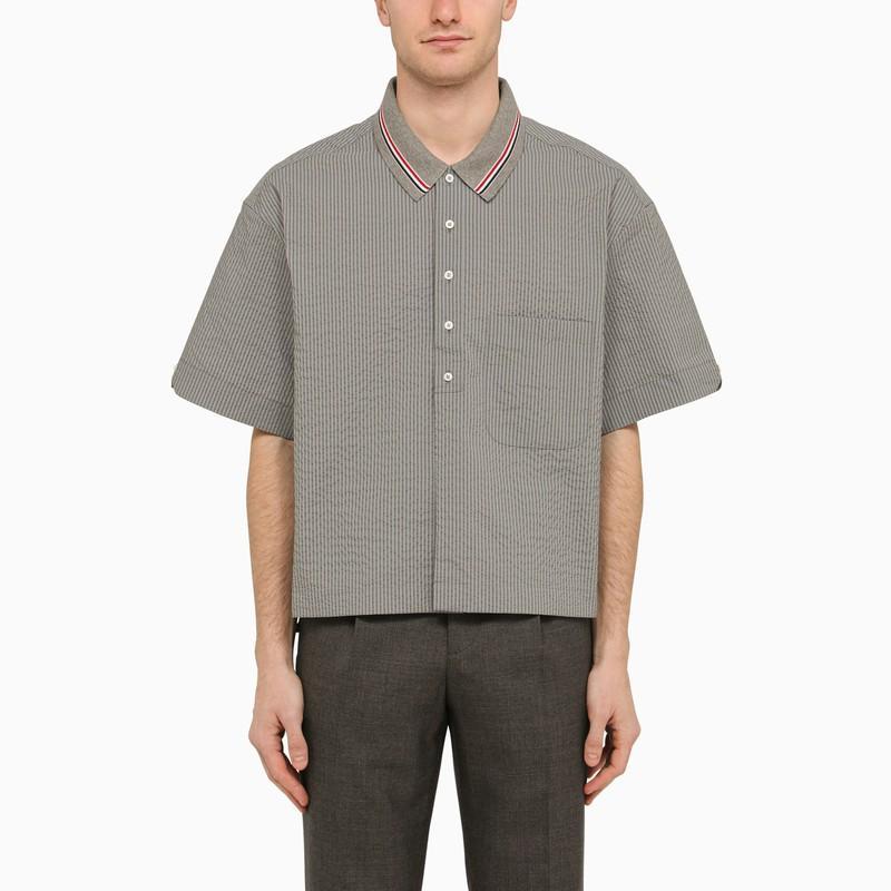 Grey Striped Short-sleeved Shirt Product Image