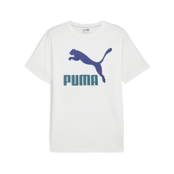 PUMA CLASSICS Men's Logo T-Shirt in White/Lapis Lazuli Product Image