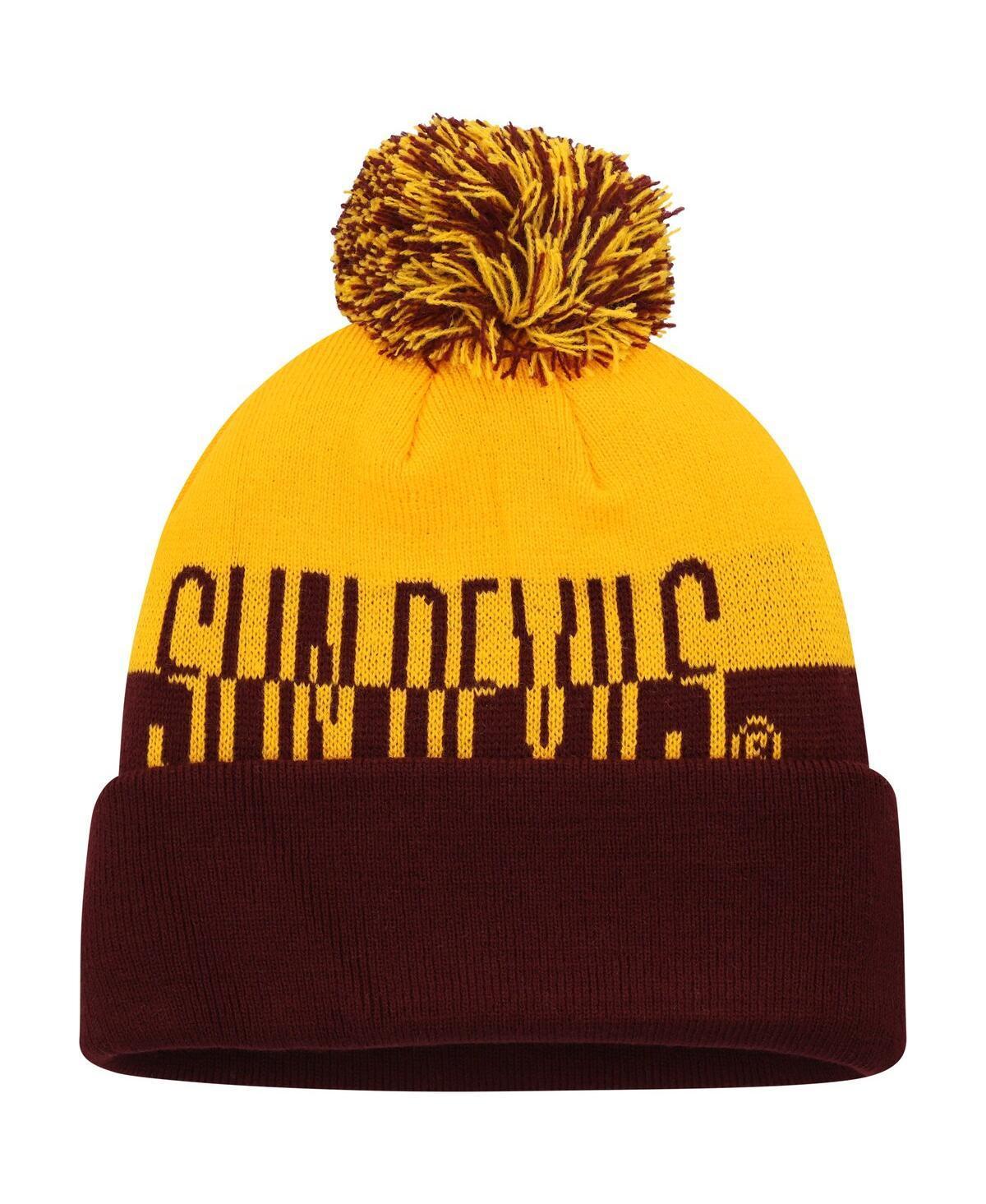 Mens adidas Maroon and Gold Arizona State Sun Devils Colorblock Cuffed Knit Hat with Pom - Maroon Product Image