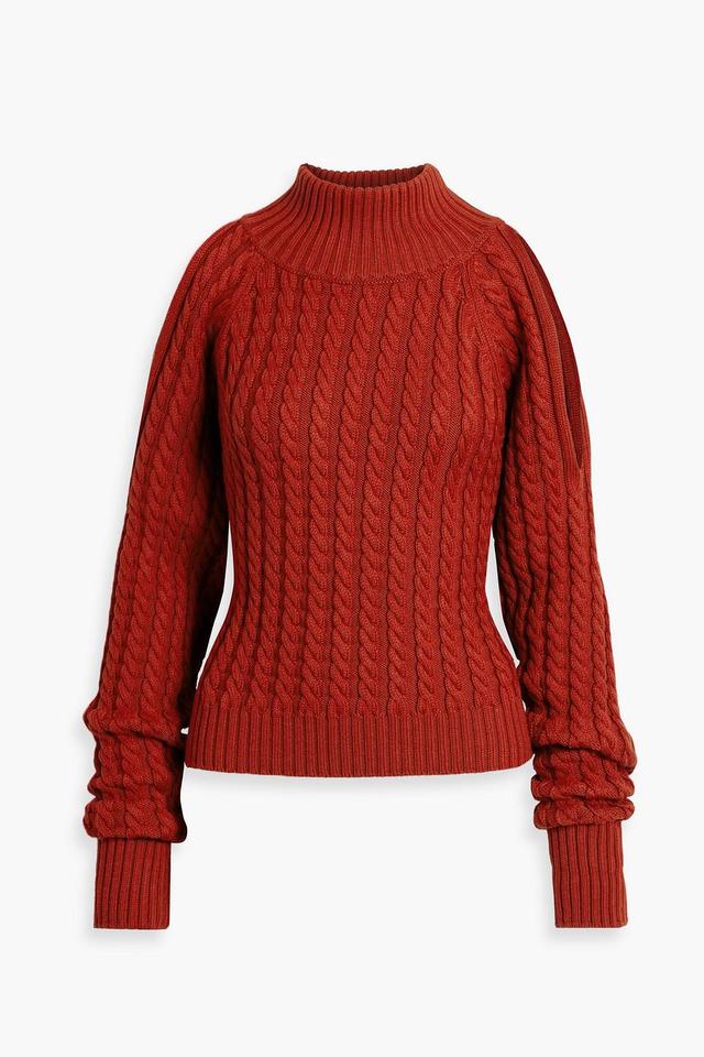 Cold-shoulder Cable-knit Wool Turtleneck Sweater In Brick Product Image