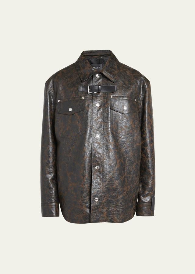 Mens Crackled Leather Caban Coat Product Image