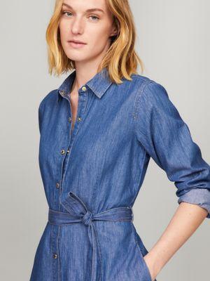 Long-Sleeve Belted Denim Shirtdress Product Image