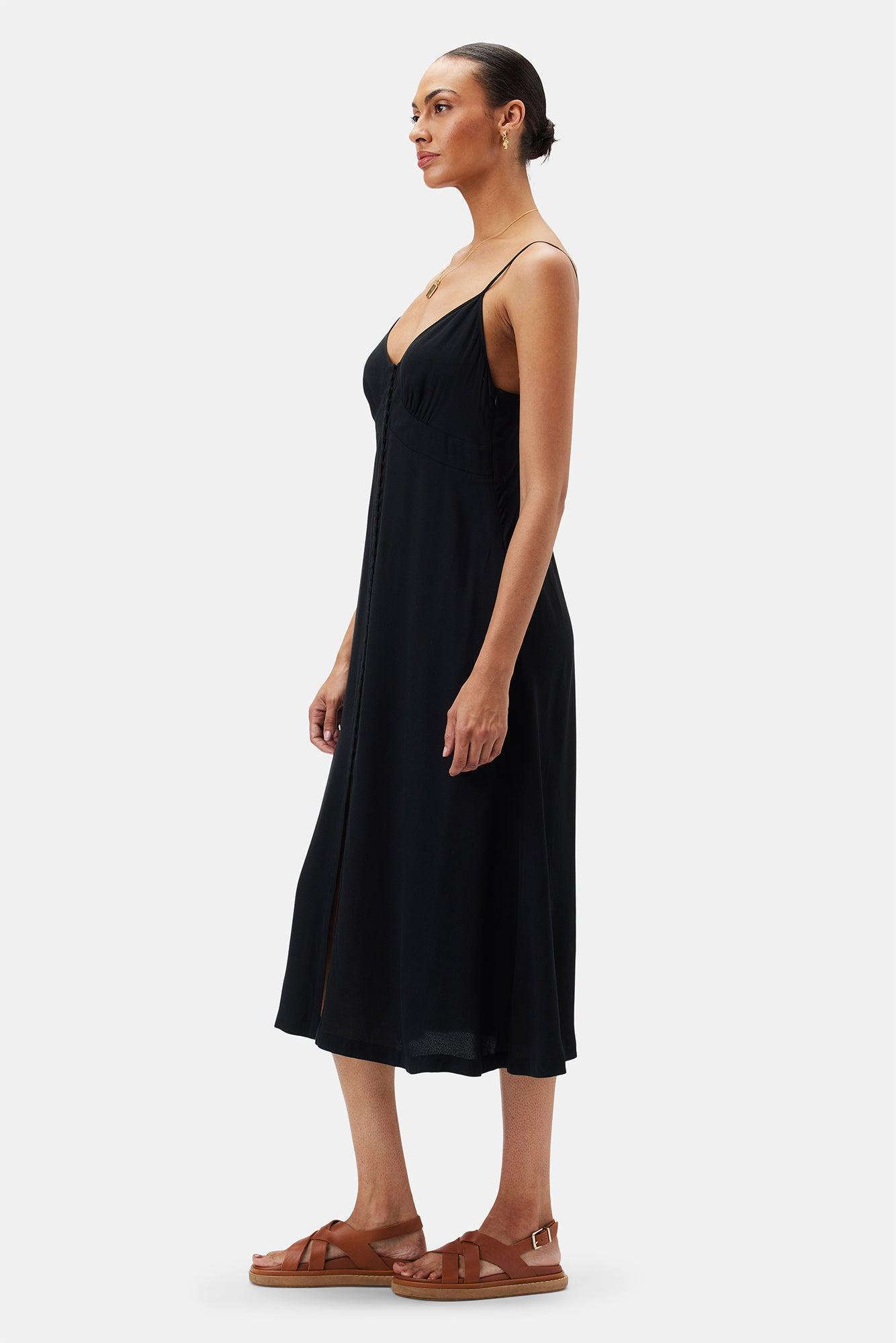 Sara Viscose Crepe Slip Dress - Black Product Image