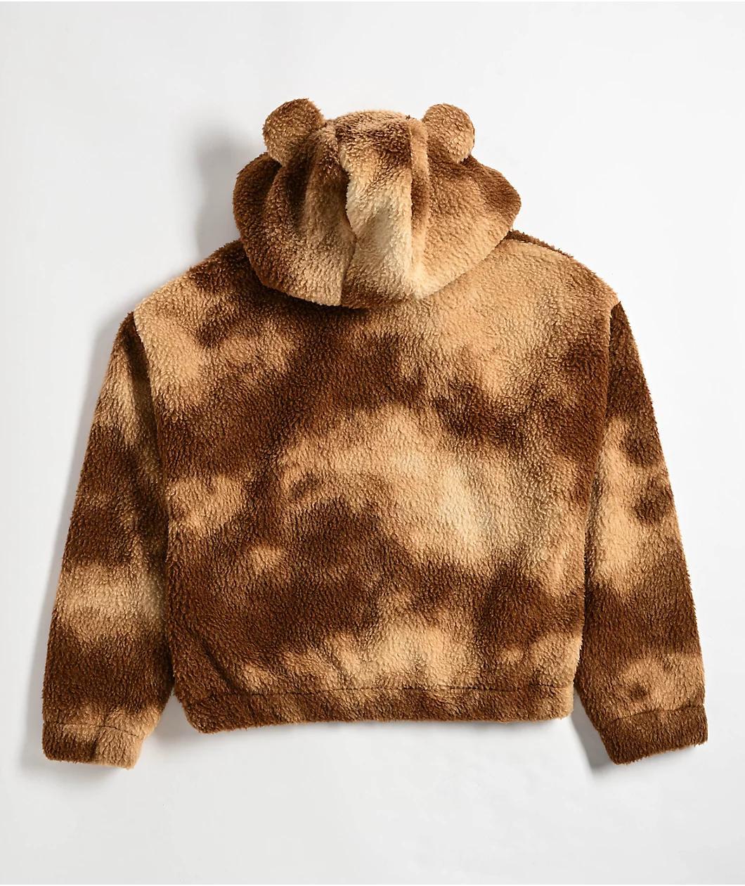 A.LAB Kendra Teddy Brown Tie Dye Sherpa Quarter Zip Hoodie Product Image