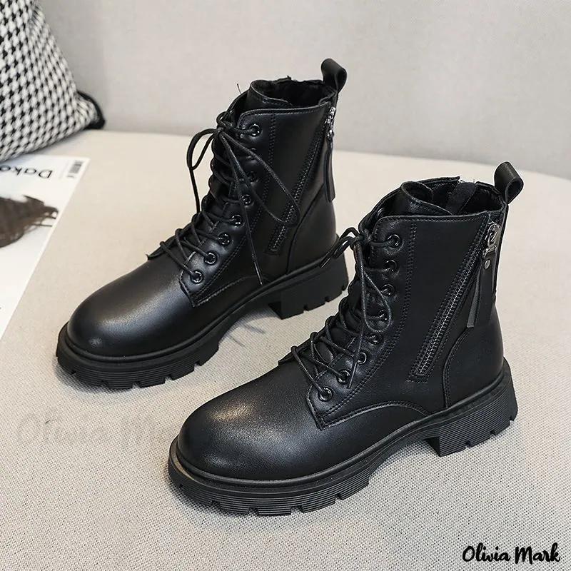 Olivia Mark – Martin Boots Shoes Autumn Single Boots Plus Velvet Thick Bottom Short Boots Product Image