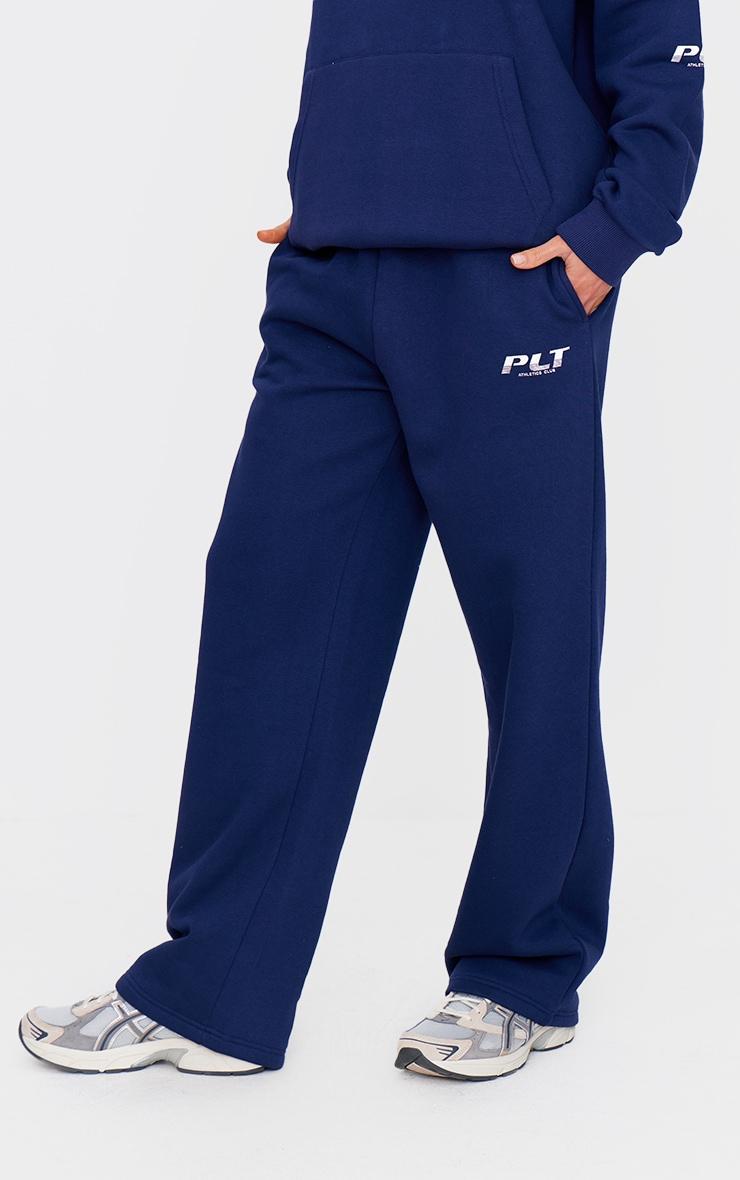 PRETTYLITTLETHING Tall Navy Logo Printed Wide Leg Sweatpants Product Image