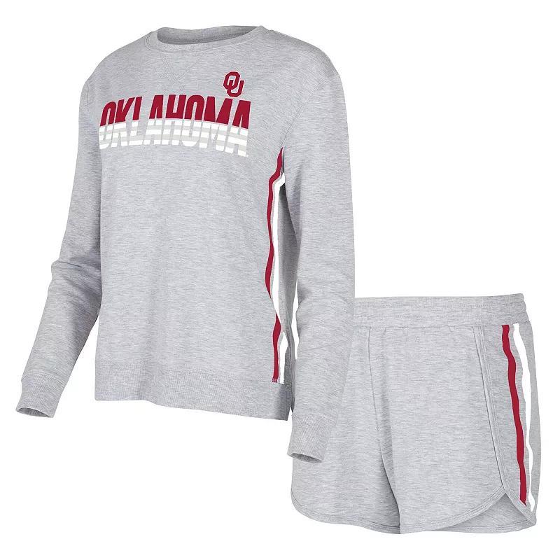 Womens Concepts Sport Gray Oklahoma Sooners Cedar Tri-Blend Long Sleeve T-Shirt & Shorts Sleep Set Product Image