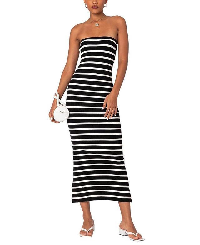 EDIKTED Stripe Strapless Rib Sweater Dress Product Image