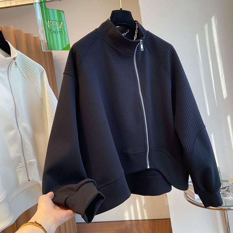 Drop-Shoulder Plain Zip Jacket Product Image