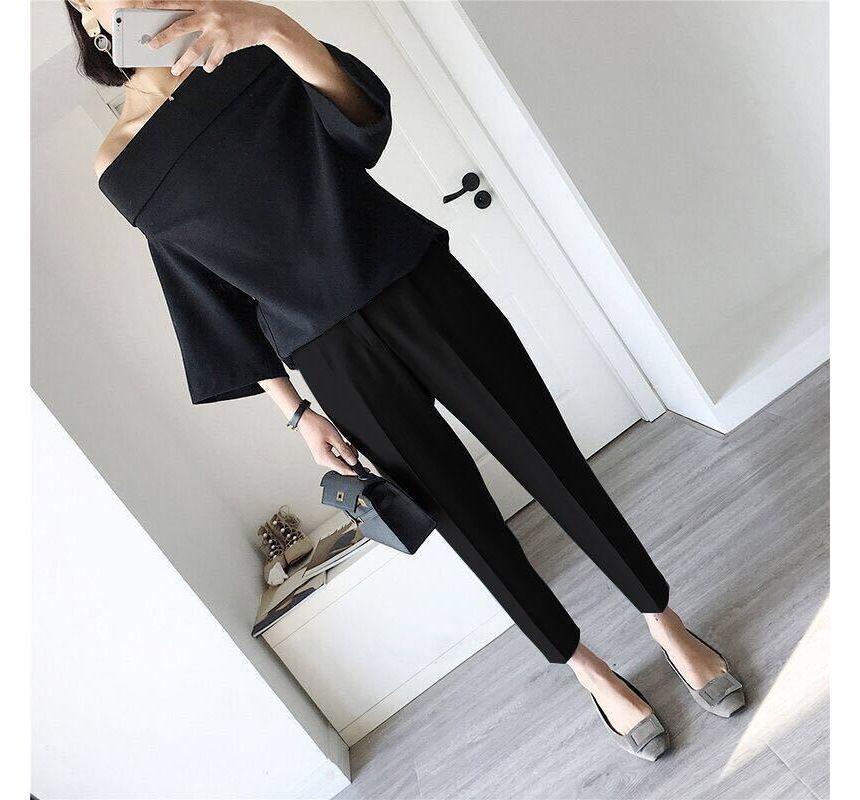 Maternity High Waist Plain Cropped Tapered Pants Product Image