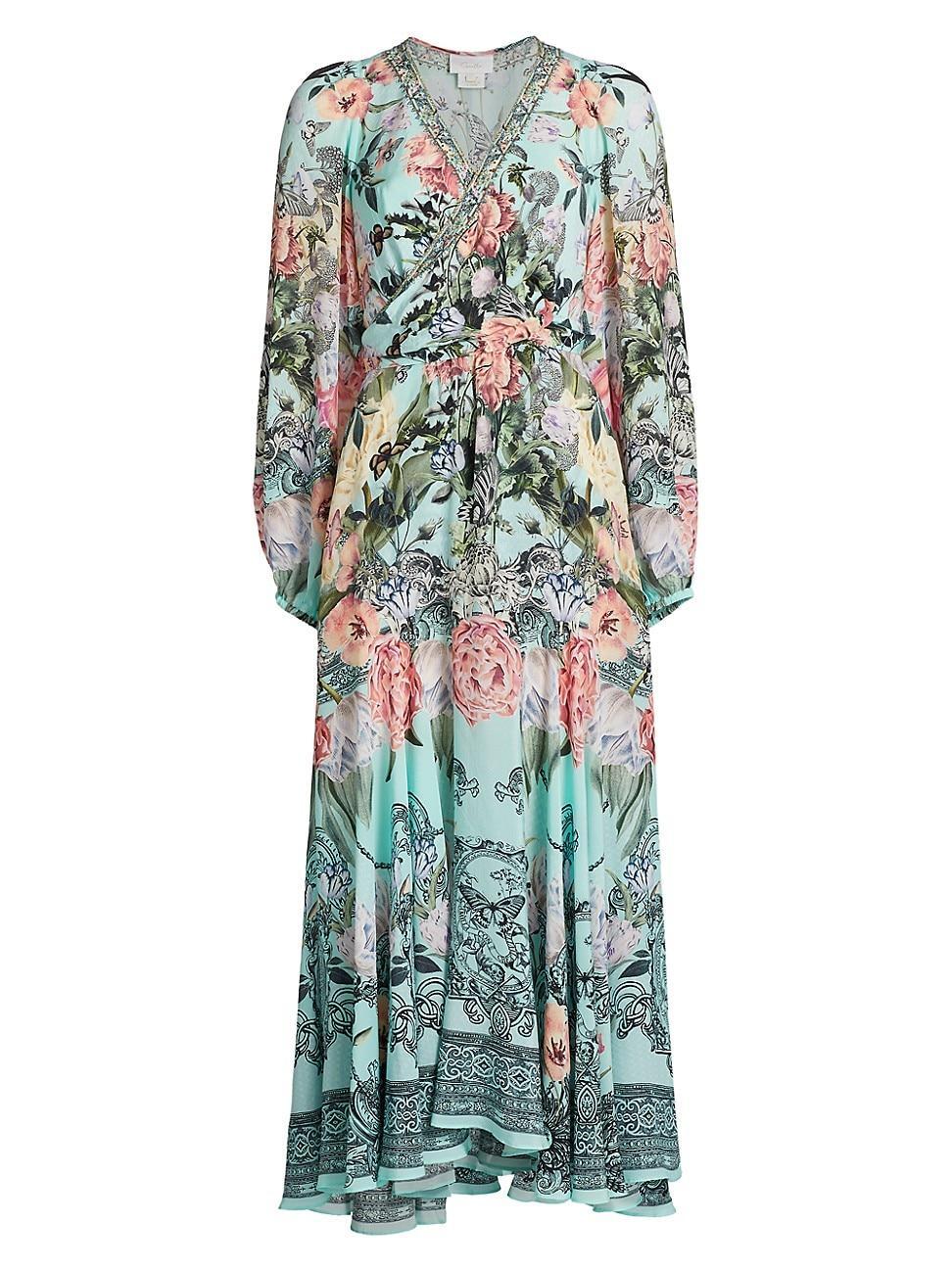 Womens Floral Silk Wrap-Tie Maxi Dress Product Image